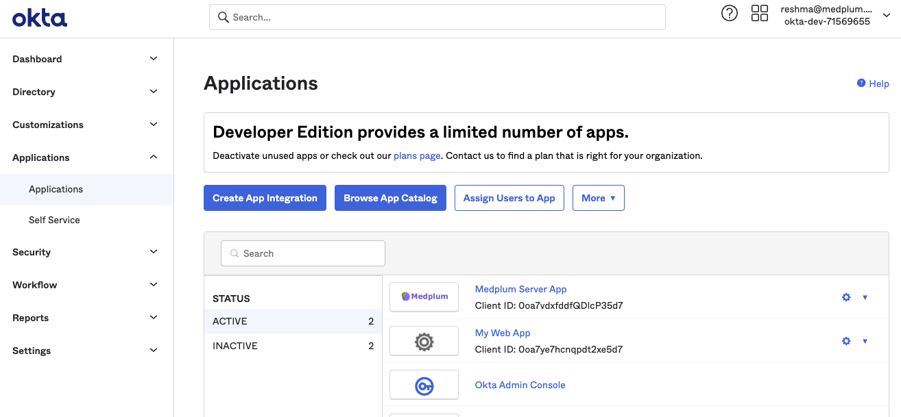 Okta Applications Page